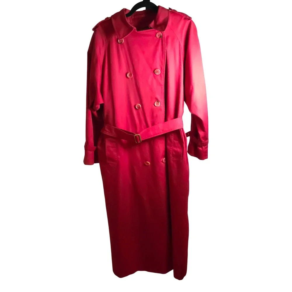 Burberry Long Heritage Trench Coat Red Wool Lined‎ Women's 4 Petite